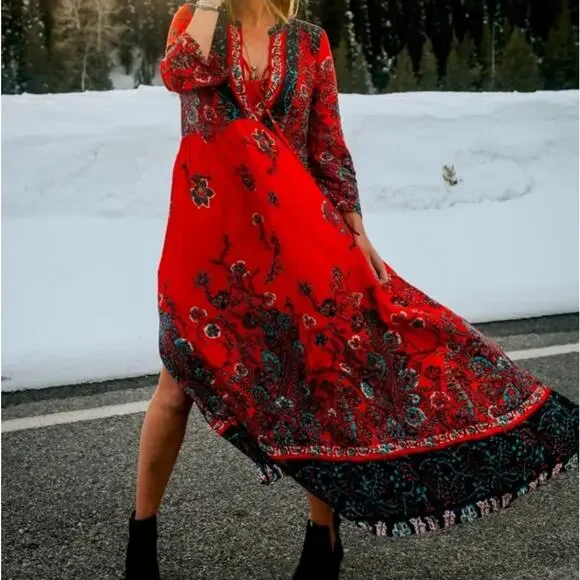 Free People Red Blue XS Paisley Dress - Picture 8 of 10